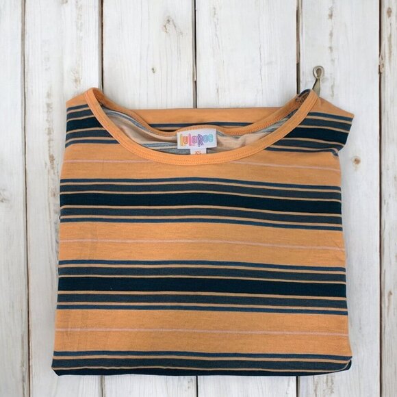 Lularoe Irma Half Sleeve Tunic High Low Polyester Blend Sz XS Black Teal Yellow - Picture 4 of 7